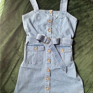 Denim Button-Down Dress with Belt